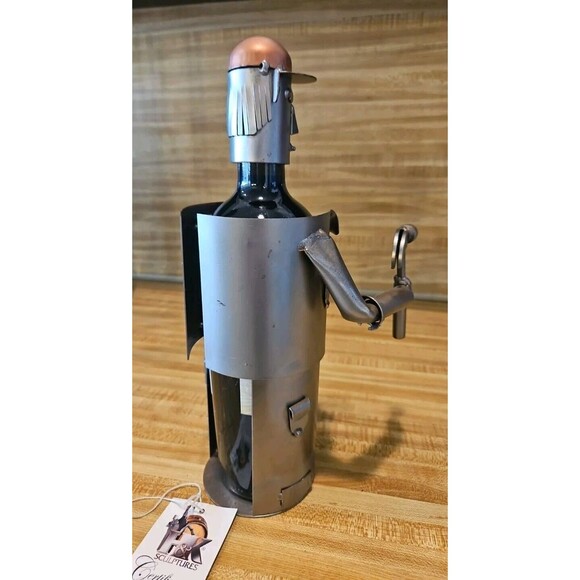 H&K Steel Sculpt￼ure Wine Bottle Holder-Carpenter-Handmade Ltd. Edition - Picture 5 of 11